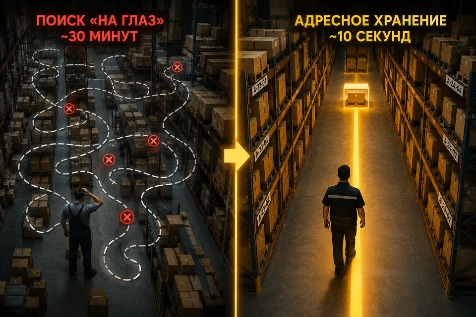 Адресное хранение на складе: как находить товар за секунды, а не за полчаса