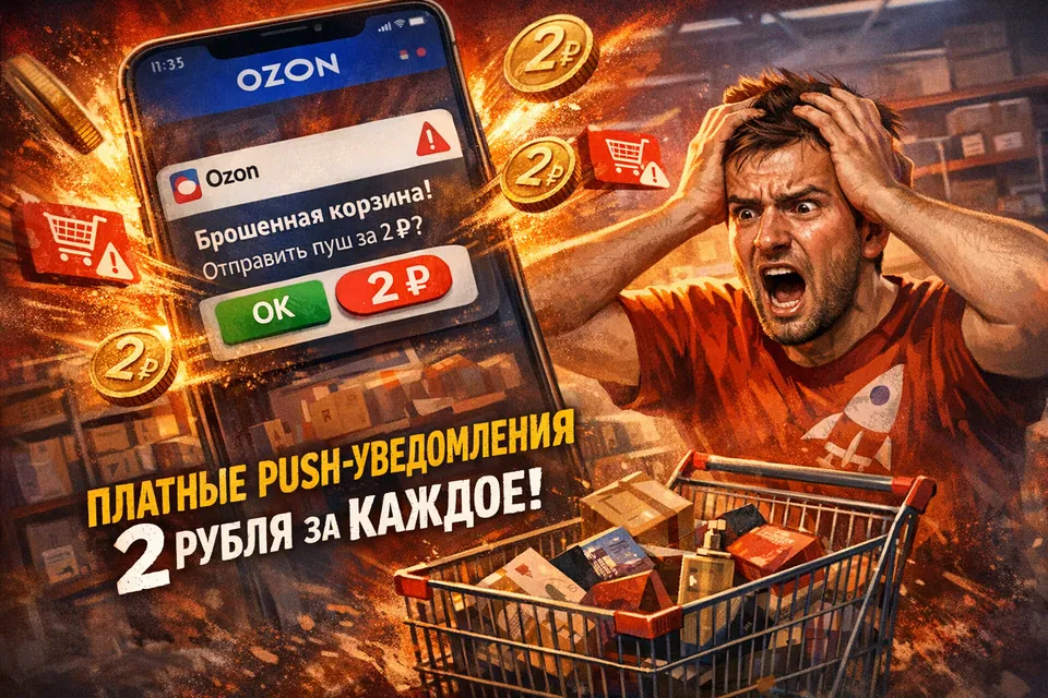 Ozon включил платные push-уведомления по 2 рубля за каждое. Брошенная корзина покупателя теперь строка расхода селлера