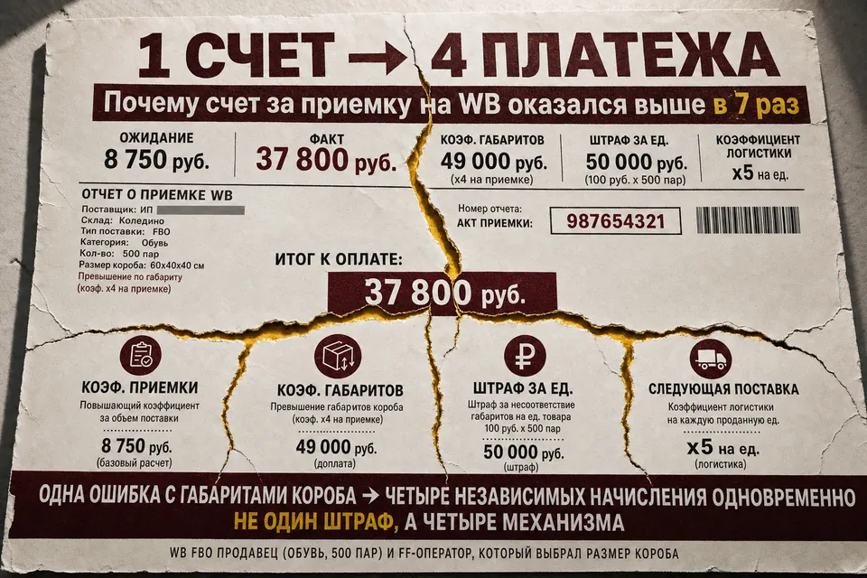 Платная приёмка WB х7 за одну ошибку в габаритах: кто виноват — селлер или фулфилмент