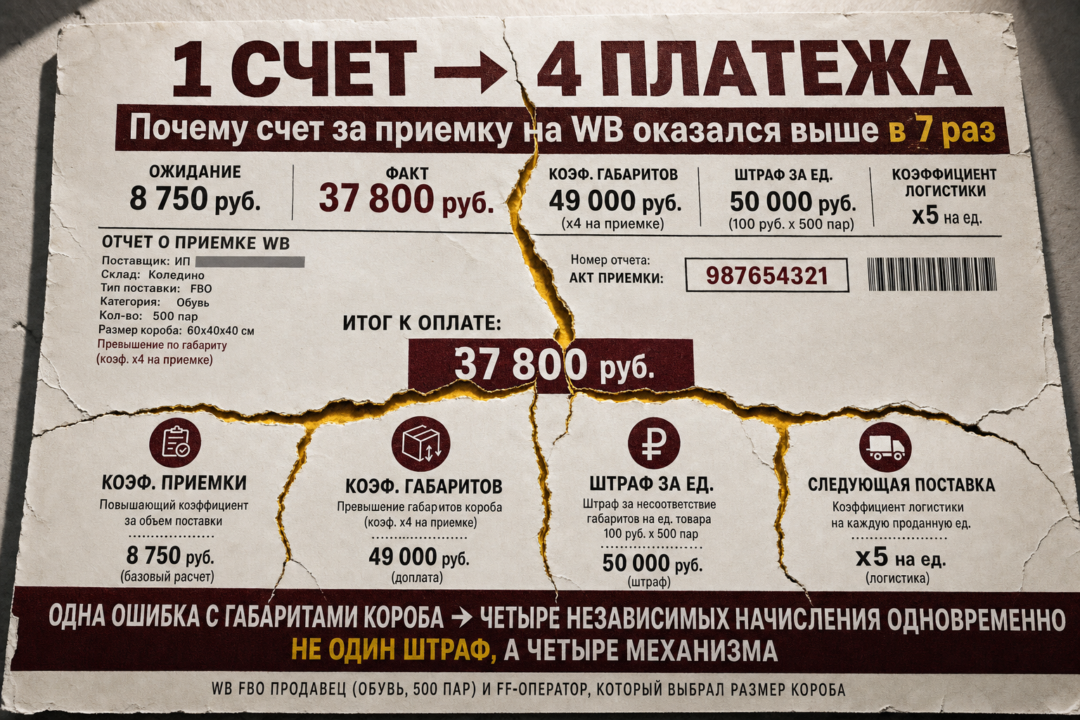 Платная приёмка WB х7 за одну ошибку в габаритах: кто виноват — селлер или фулфилмент