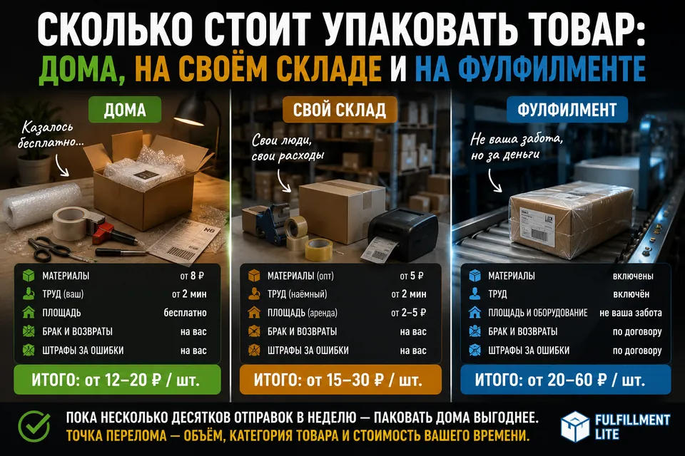 Сколько стоит упаковать товар: дома, на своём складе и на фулфилменте